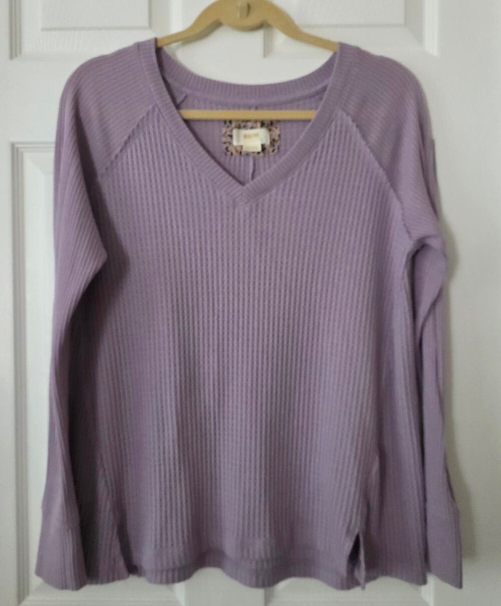 Maeve by Anthropologie Lavender Thermal Waffle Shirt Size Medium